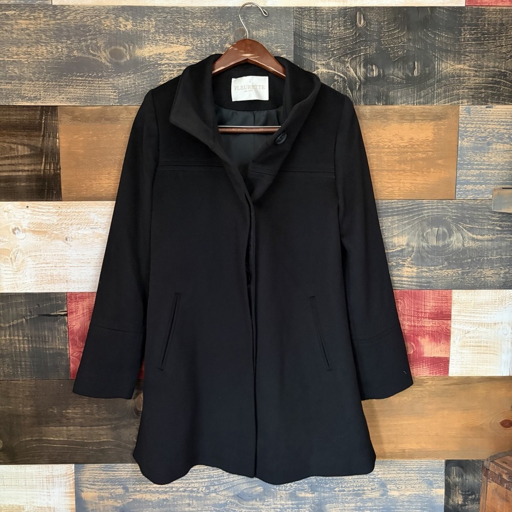 Flawless Fleurette Wool Overcoat Womens 2 Black Loro Piana Fabric Mid Length USA